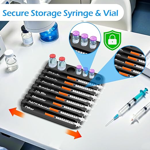 Aesthetic Practitioner Syringe Tray with 8 Slots Label, Vial Holder/Syringe Tray Combination for Aestheticians and Nurses, Syringe Storage Tray Organizer
