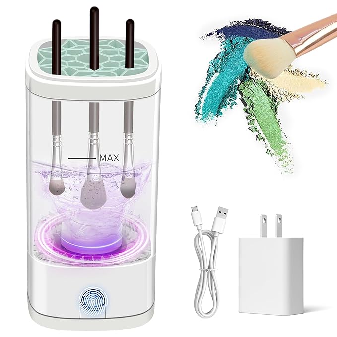 Electric Makeup Brush Cleaner, Multi-Functional Cosmetic Brush Cleaner, Portable Automatic Makeup Brush Cleaning Solution With Dryer-Holder, Charger, USB-C cable, Beauty Gift for Women