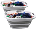 SAMMART 40L (10.5 Gallon) Collapsible Plastic Laundry Basket - Space Saving Storage Container/Organizer - Portable Washing Tub - Foldable Pop Up Hamper/Basket (2, White/Grey)