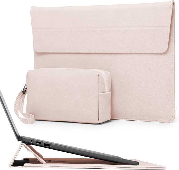 HYZUO 13.3-14 Inch Laptop Sleeve Case Bag with Adjustable Stand for MacBook Pro 14 M5/M4/M3/M2/M1 Pro/Max 2026-2021, MacBook Air/Pro 13.3, 13.8-13.5 Surface Laptop, with Pouch, Apricot