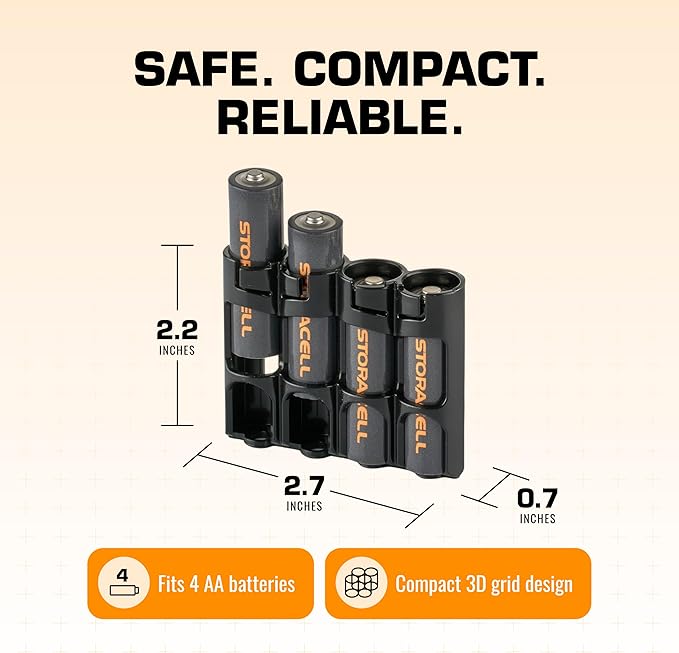 Storacell AA Battery Storage Caddy (2 Pack), Black, Holds 4 Batteries (Not Included)