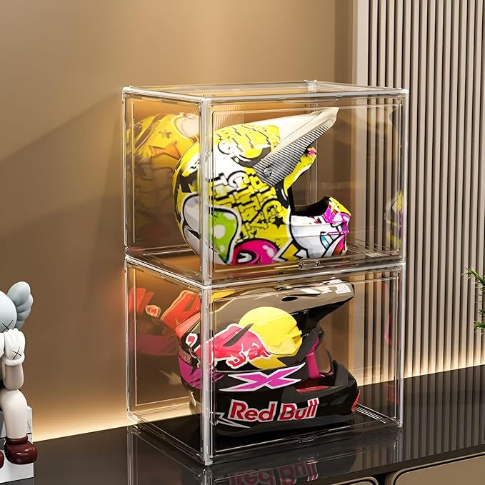 Clear Stackable Plastic Storage Bins with Lid, Dustproof Display Cases, Extra Large Figures Collectibles Showcase, Boot & Shoe Boxes, Helmet Protection Organizer (Clear-XL-1 Pack)