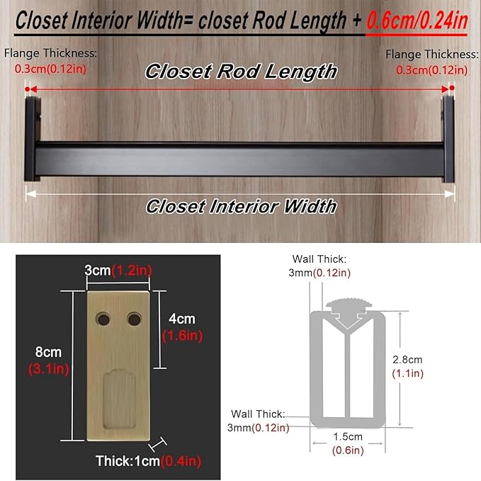 Square Closet Rods-Cuttable, Removable-Heavy Duty Black Wardrobe Rods and Brackets-Commercial, 12 16 18 24 28 30 60 72 In-Suitable for.Laundry.Home.Hotel.Clothing Store (Silver,28in)