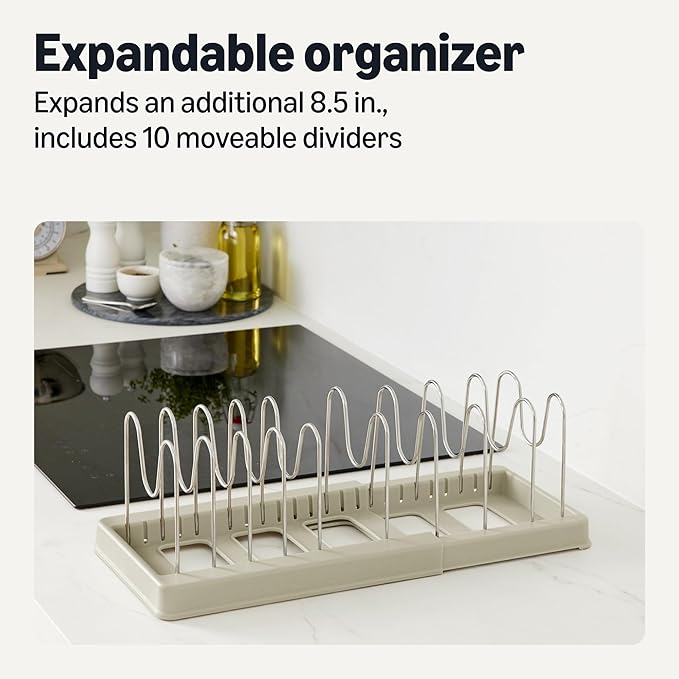 Amazon Basics Cookware and Bakeware Organizer, Includes 10 Dividers, Stainless Steel, Expandable from 12.2 in. - 20.7 in