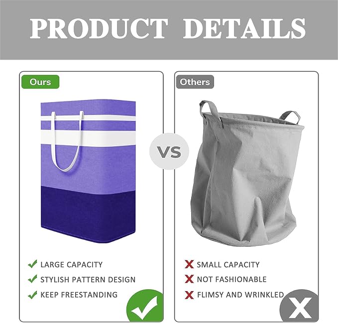 2-Pack Foldable Laundry Basket,Large Laundry Baskets with Handles,Waterproof Laundry Hamper,Collapsible Laundry Hampers for Clothes Organizer 80L (Black&Purple)