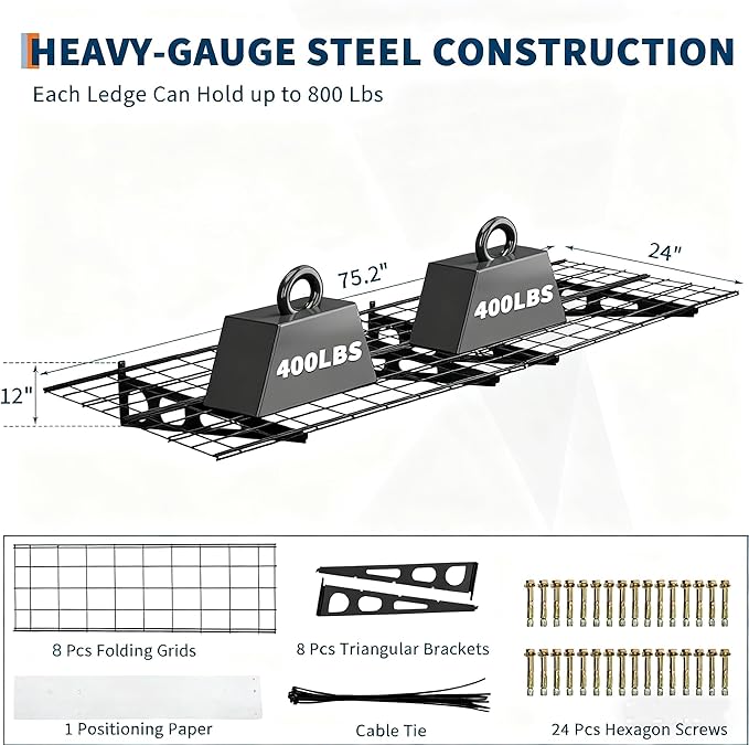 2x6 FT Garage Shelves Wall Mounted - 1600 LBS Heavy Duty Wall Shelf with Adjustable Distance,for Garage,Kitchen Laundry,Shopping Mall and Tool Room,2 Pack