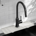 Meiliweser Silicone Faucet Mat for Kitchen Sink – Gen 2 Splash Guard with Upgraded Outlet & Slope – 18” x 5.1” Water Catcher & Sink Sponge Holder for Kitchen and Bathroom (Beige)