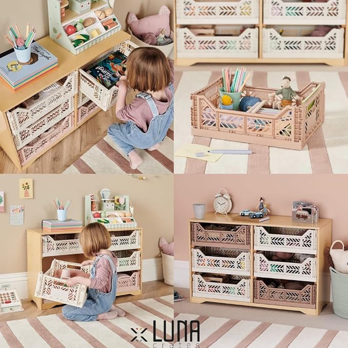 Collapsible Storage Box, Foldable Crate Organizer Bin with Handle, Stackable Crates for Home Organization (Cobalt-Lilac-Ivory, 14L - 3 Pack)