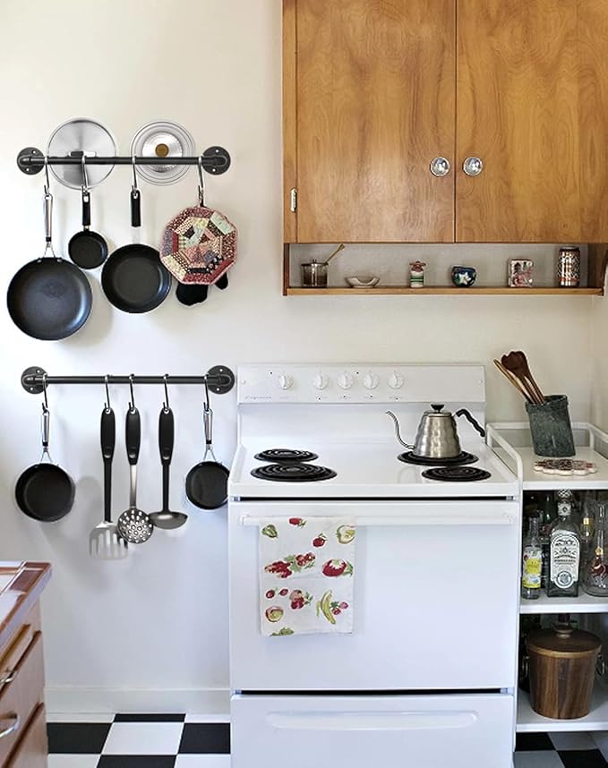 Industrail Pipe Pot Pan Rack, Wall mount Pot hangers Pan Haniging Rail Lid Hnager for kitchen with S Hooks (39"-2 Pack)