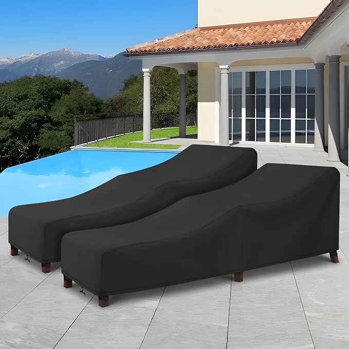 Arcedo Outdoor Chaise Lounge Chair Cover 2 Pack, Waterproof Patio Furniture Cover for Outside Pool Beach, All Weather Protection Outdoorlines, 68" x 30" x 26" H, Black