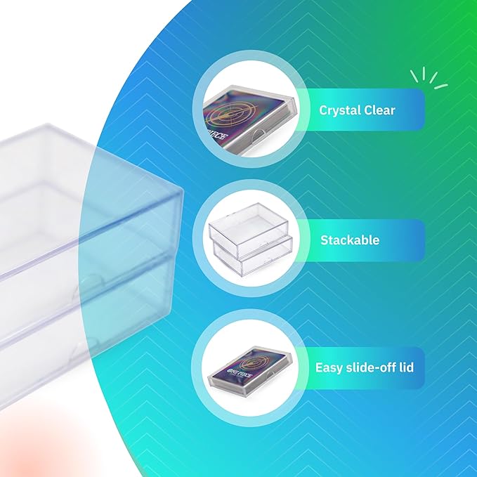 50 Pack Clear Acrylic Card Storage Boxes with Lids – 3 1/2" L x 2 1/2" W x 1" H Baseball Card Storage Box, Sports Card Boxes, Magic Card Storage Box and Playing Card Case – Made in USA