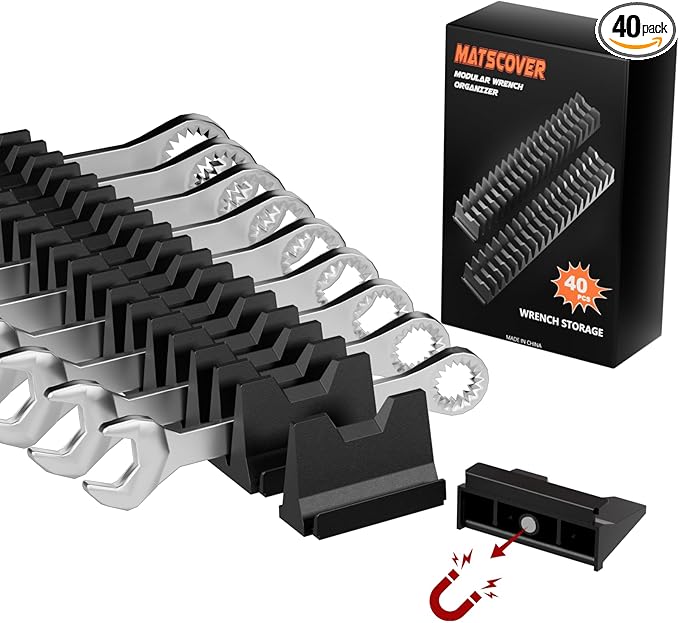 40PCS Magnetic Wrench Organizer Wrench Holder - Wrenchs Tool Organizers for Tool Drawer Storage, Wrenchs Storage Set with Metric & SAE Label, Tool Gift for Professional Mechanics Men, Black