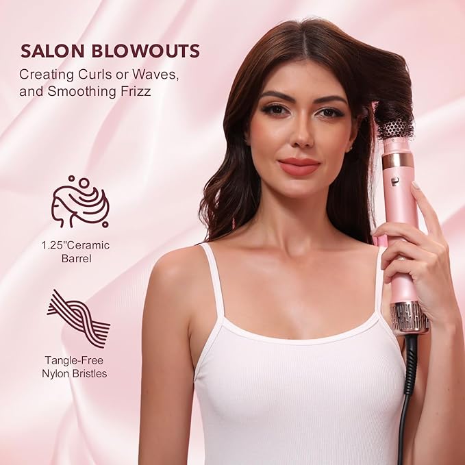 Dual Voltage StyleVibe 6-in-1 Air Styler, Hair Dryer & Blow Dryer Brush with Travel Case - Auto Wrap Curls (L/R), Fast Drying, Thermal Brush for Blowouts & Frizz-Free Volume, No Heat Damage