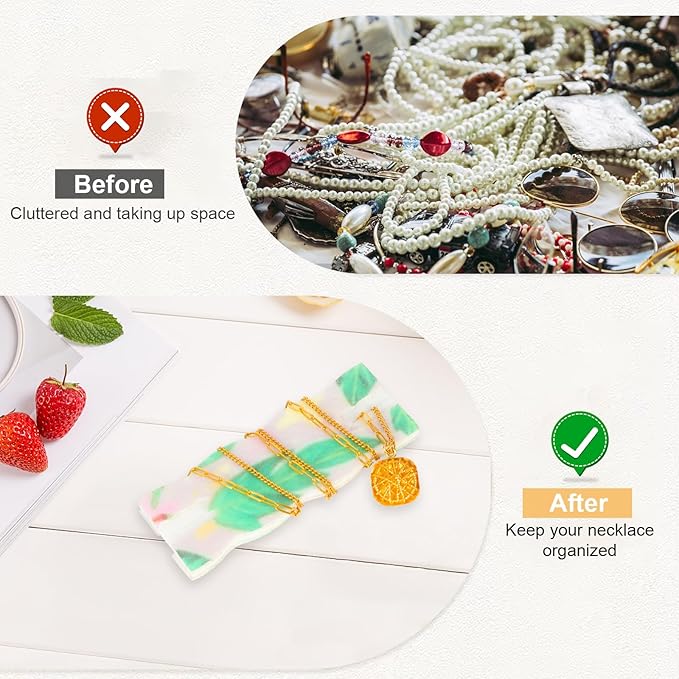 10pcs Tangle-Free Jewelry Organizer, Universal Necklace Display Card Holder, Portable Reusable Necklaces Containers Travel Organizer (Green Leaves)