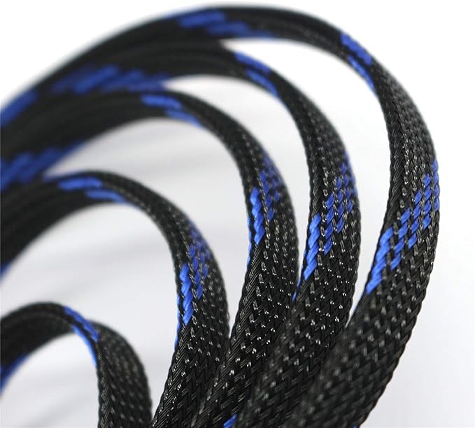 30ft PET Expandable Sleeving Wire Cable Sleeve (3/5", Steel Blue&Black)