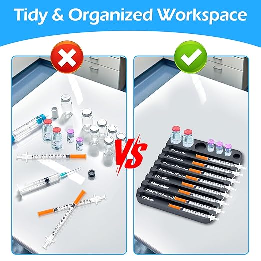 Aesthetic Practitioner Syringe Tray with 8 Slots Label, Vial Holder/Syringe Tray Combination for Aestheticians and Nurses, Syringe Storage Tray Organizer