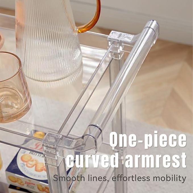 Acrylic Utility Rolling Cart, 3-Tier Clear Acrylic Storage Cart with Pulling Handle & 4 Wheels for Kitchen Living Room Dining Bathroom Laundry, Multifunction Serving Trolley for Small Spaces (Brown)