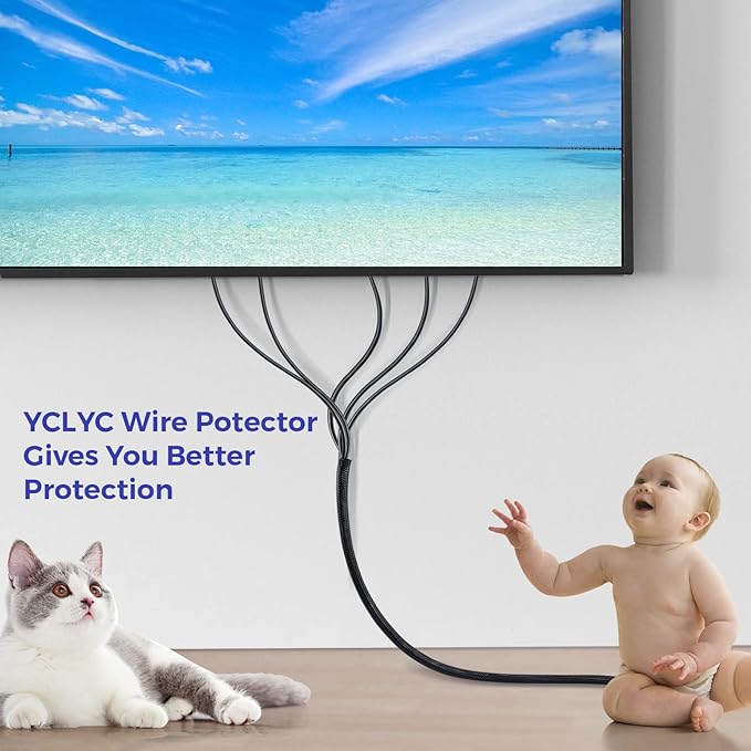 Cable Management Sleeves 1.5in - 2 Pack 4.1ft Split Braided Cable Sleeve Black, Wire Organizers for Cords, Hard PE Cord Protectors from Pets, Flexible Cord Wrap Wire Sleeve for Computer Cord Organizer