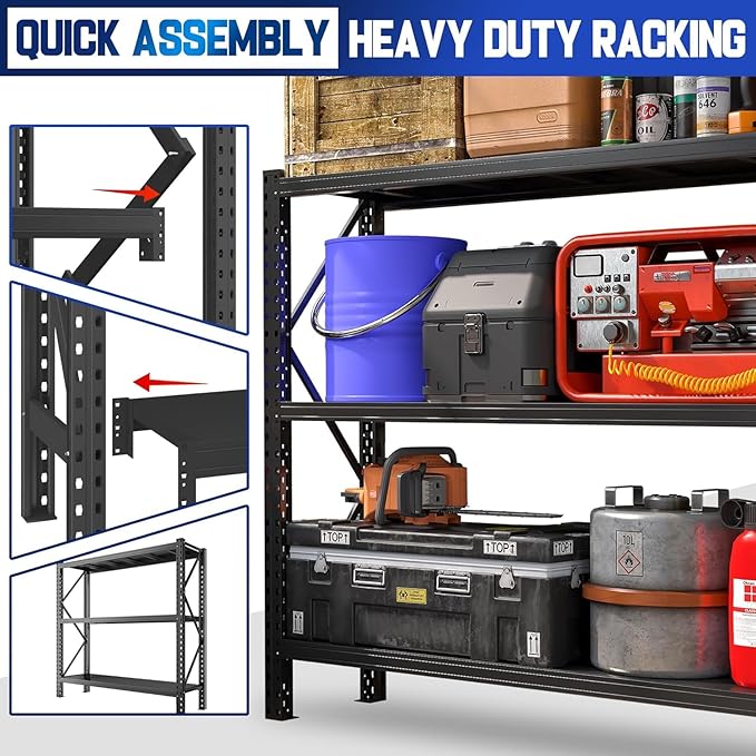 Heavy Duty Garage Shelving Units,5000LBS Deep Storage Shelves,Adjustable Metal Shelves,Large Steel Storage Racks,Industrial Shelving for Shop,Warehouse,Basement (Black, 23.6" D*51.2" W*47" H, 3 tier)