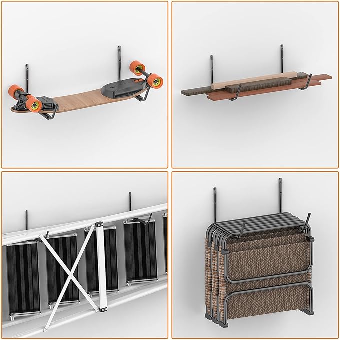 WALMANN Kayak Storage Rack, Wall Mount Kayak Hooks for Garage Utility Storage Hangers for Canoe, Surfboard, Skiis, Snowboard, Paddle Board, Ladders