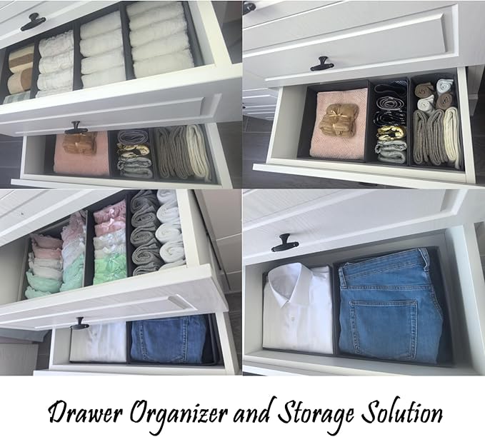 Socks Drawer Organizer Set of 3 Pack Raw White, 11' Small Fabric Underwear Dividers, Closet Cabinet Dresser Storage Boxes for Panties Bra Stockings Leggings