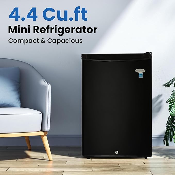 roomwell Mini Fridge counter top | Compact All Refrigerator without Freezer | Lownoise | Ideal for Hotel, Office, Kitchen, Bedroom, Bar etc. |Estar rated in Black (Size- 4.4 cu.ft)