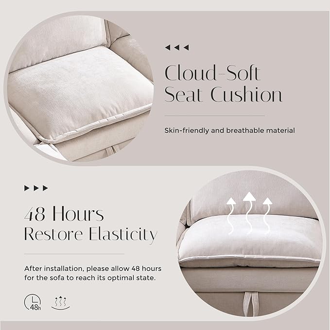 88.98" Sectional Couches for Living Room, Cloud Couch Sectional with Large Storage, L-Shape Modular Sectional Sofa with Ottoman, 4 Seater Chenille Sofa with Pillow for Apartment, Bedroom, Beige