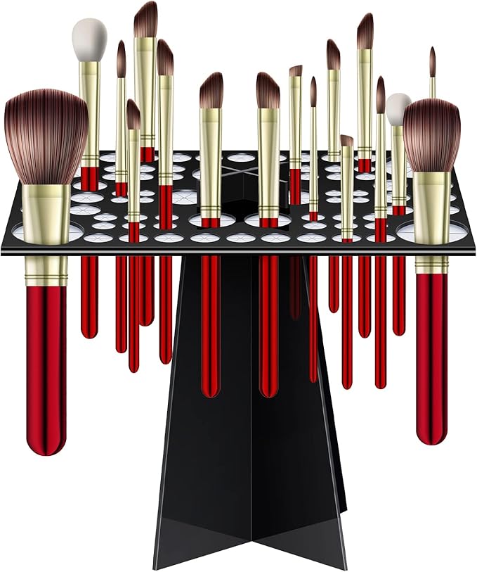72 Holes Acrylic Makeup Brush Stand - Collapsible Holder & Dryer for Makeup Artist, Nail Brush, Paintbrush, Black