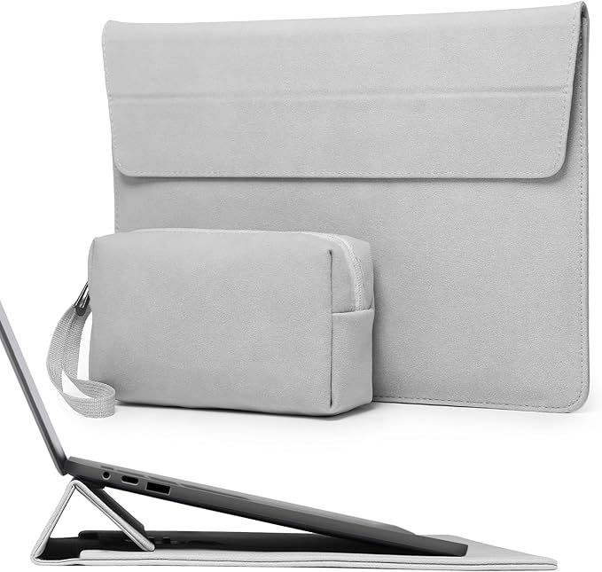 HYZUO 15 Inch Laptop Sleeve Case with Stand Feature for MacBook Air 15 M4 A3241 M3 A3114 M2 A2941 2025-2023, MacBook Pro 15, 15" Surface Laptop 7/6/5/4/3, with Carrying Pouch, Light Gray