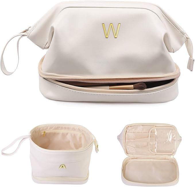 Popular Teen Girl Stuff, Trendy Stuff Makeup Bag, Essentials For Girls Cosmetic Bag with Makeup Brush Organizer, Waterproof, Large Capacity PU Leather Toiletry Bag, Friend gifts