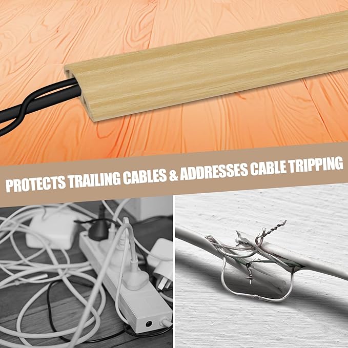 Floor Cord Cover Self Adhesive Cord Hider,20FT Cable Management, Extension Strip Protector for Wires, Prevent Cable Trips for Offices, Gyms, Exhibitions Cavity:0.39"(W) x 0.27"(H) WoodLightyellow