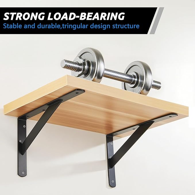 10 Pack L16 x H 10" Heavy Duty Shelf Brackets with Screws Open Floating Shelving Bracket L Brackets Black Metal Shelf Brackets for Shelves, Room, Pantry,Garage