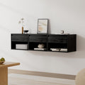 Floating Nightstand Set of 3, Wall Mounted Bedside Table with Storage Drawer and Open Shelf, Modern Night Stand with Handless Design for Living Room, Bedroom, Dorm, Black