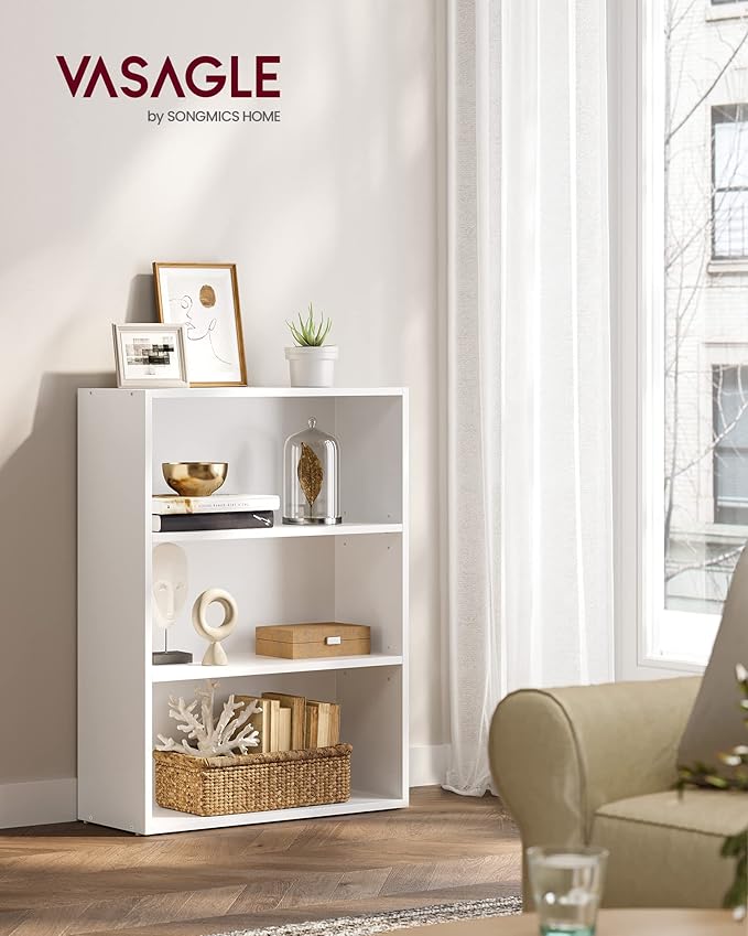 VASAGLE CUSTOS Collection - Bookshelf, 3-Tier Bookcase, Book Shelf, Open Storage Shelf, 9.4 x 23.6 x 32 Inches, for Living Room, Home Office, Dinning Room, Cloud White ULBC163T14