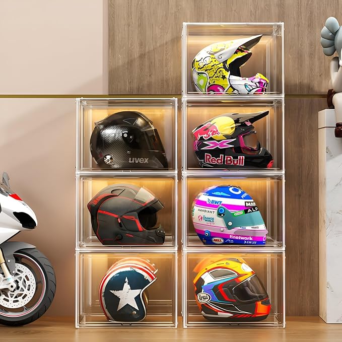 Clear Stackable Plastic Storage Bins with Lid, Dustproof Display Cases, Extra Large Figures Collectibles Showcase, Boot & Shoe Boxes, Helmet Protection Organizer (Clear-XL-3 Pack)