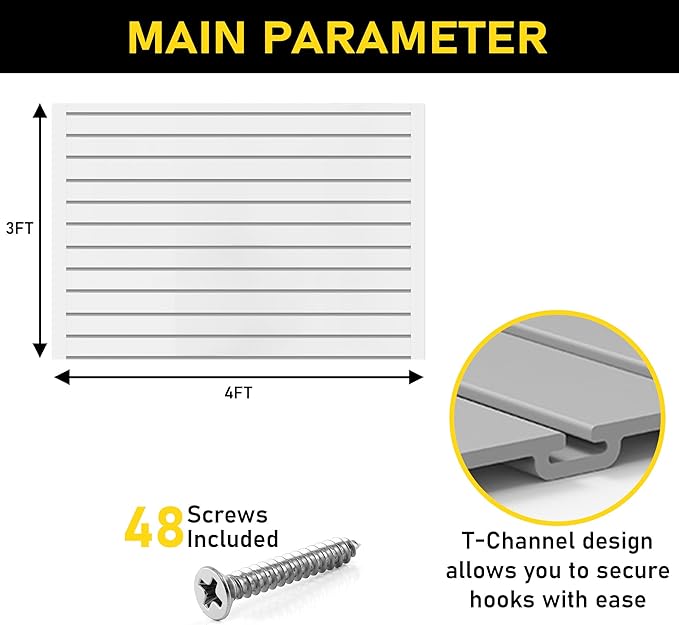 DLDIRECT 36" X 48" - Grey Slatwall Panel Garage Organizer: Heavy Duty Wall Mounted PVC Rack, Interlocking Slat Paneling for Garage Storage, Slotwall Board, Shelves System