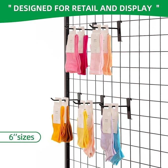 6 Inch Gridwall Hooks, Grid Panel Hanging Hooks for Retail, Home, and Workspace Organization, Displays, and Storage Solutions(40Pack,Black)