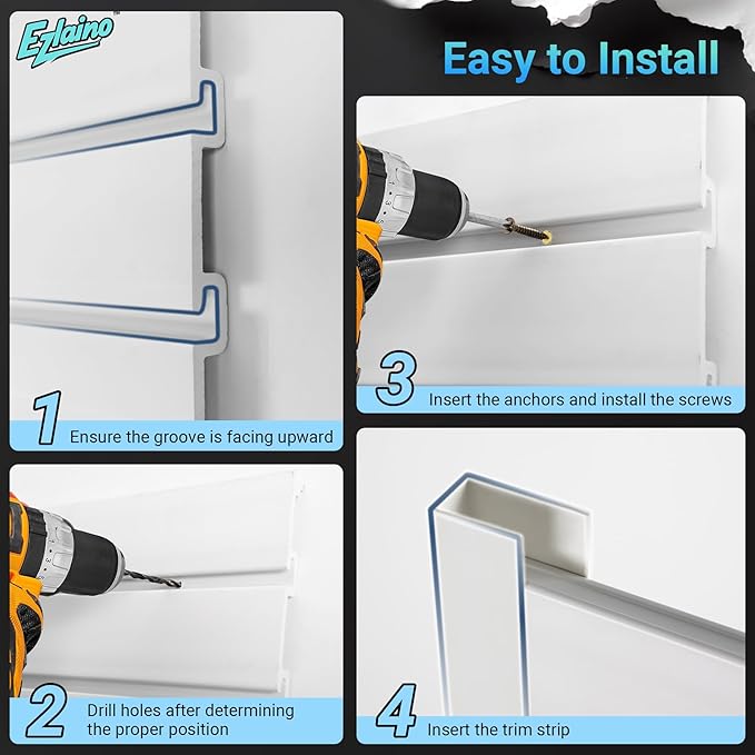 Ezlaino PVC Slat Wall Paneling 4FT x 2FT, Thickened & Durable, Waterproof, Versatile | Fits Most Slatwall Accessories (Not Included) | Ideal for Garage, Home & Store Organization, White