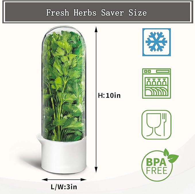 Herb Saver, Herb Keeper for Refrigerator, Cilantro Container for Fridge, Fresh Herbs Lettuce Vegetable Preservation Bottle Keeper Parsley Mint Refrigerator Storage for Fresh for 2-3 Weeks