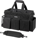 Wearable Cleaning Caddy Bag, Supplies Organizer with Handle & Shoulder Straps for Housekeepers, Under Sink & Car Cleaning Tool Organizer with 4 Foldable Dividers (Black)