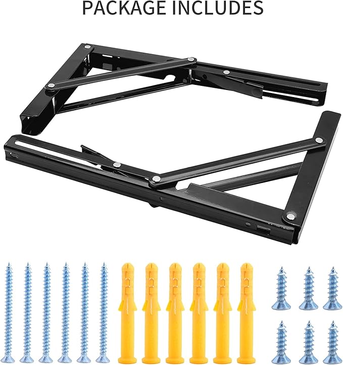 YUMORE 16 Inch Folding Shelf Brackets, Heavy Duty Collapsible Shelf Bracket, Black DIY L Bracket for Workbench Folding Table Hinge, Max Load: 330lb, Pack of 2