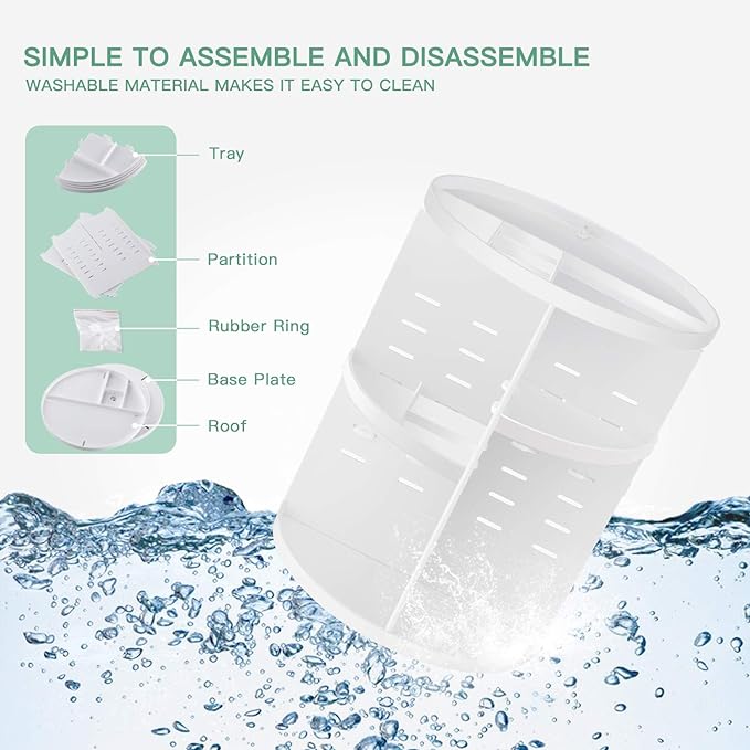 360 Rotating Makeup Organizer,DIY Adjustable Spinning Holder,Foldable Cosmetic Storage Display box,Large Capacity Make up Caddy Shelf,Fits Countertop Vanity and Bathroom (WHITE)