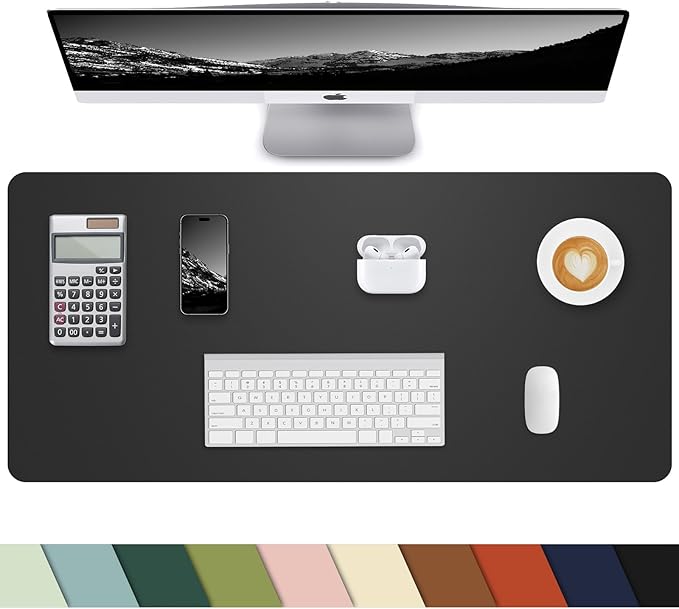 Leather Desk Pad Protector, Small Desk Mat,Office Desk mat,Computer and Laptop Mat, Non-Slip PU Leather Desk Blotter, Desktop Protector and Cover for Keyboard and Mouse(31.5"x15.7",Black)