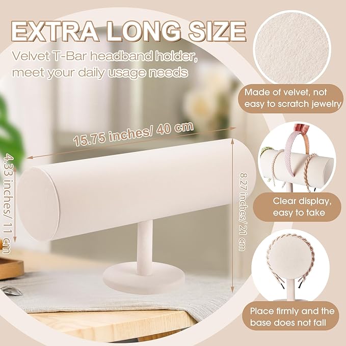 Wenqik Extra Long T Bar Headband Holder Organizer Velvet Headband Rack Storage Hairband Organizer for Hairband Earring Display Stand Women Girl