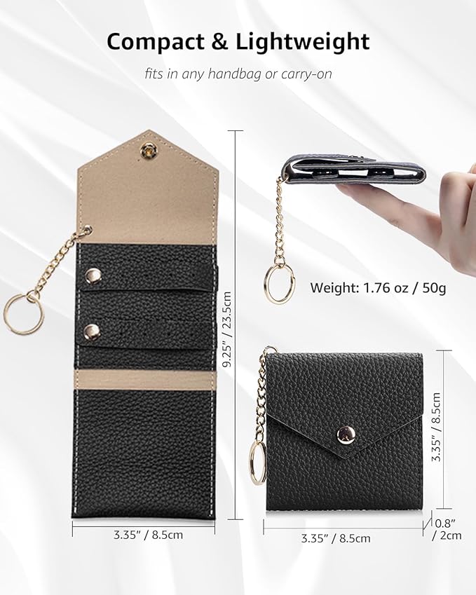 Small Travel Jewelry Organizer Case for Women, Genuine Leather Mini Jewelry Roll with Keychain, Portable Earring Ring Necklace Storage Pouch for Short Trips & Daily Use (Lemon Yellow)