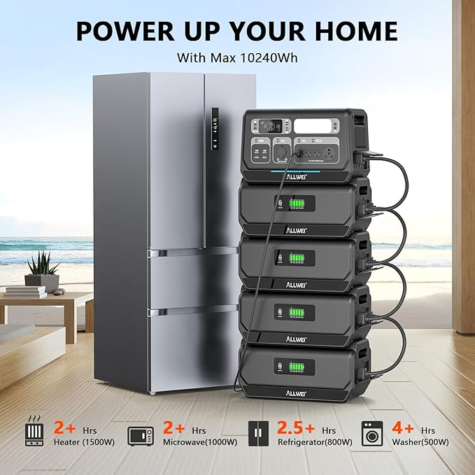 ALLWEI 2400W Portable Power Station (Surge 4800W) with 2x400W Solar Panel and 2x2048Wh Expansion Battery Included, 4 AC Outlet, LiFePO4 Battery Backup Generator for RV Camping Emergency Outdoor Home