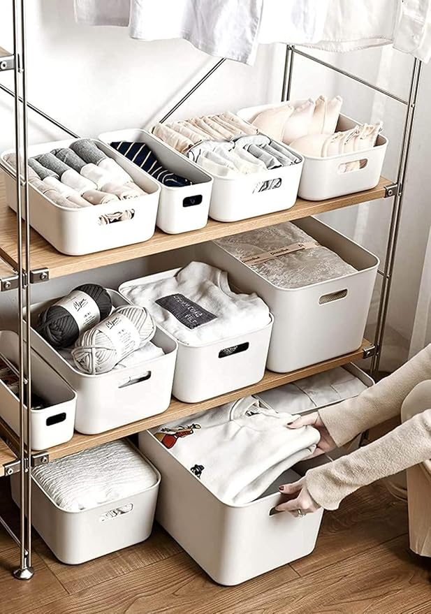 Plastic Storage Bins,Versatile Kitchen Pantry Organization and Storage,for Plastic Storage Container Under Bed,Under Sink Bathroom Organizer (1 Pack Medium, White)