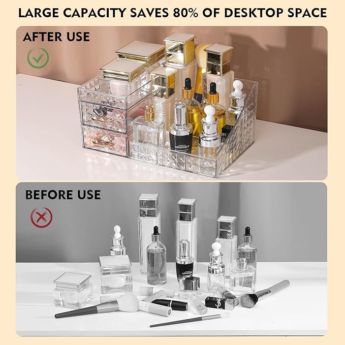 Clear Makeup Organizer for Vanity,Desk Makeup Caddy With Drawers for Cosmetics,Lipsticks Nail Care Skincare Jewelry Countertop Organizers,Cosmetic Display Cases for Bathroom, Dresser (Clear)