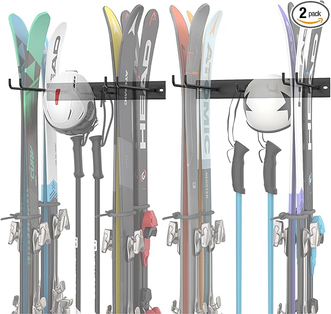 WALMANN Garage Ski Rack, Indoor Ski Hangers for Garage Ski Storage Wall Mounted Ski Holder Holds Up to 8 Pairs of Skis