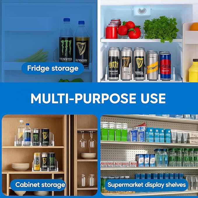 Dwella Drink Organizer for Fridge – 3-Tier Can Dispenser for Fridge, Self-Pushing Drink Dispenser Fridge, Adjustable Width Durable Soda Can Organizer for Refrigerator